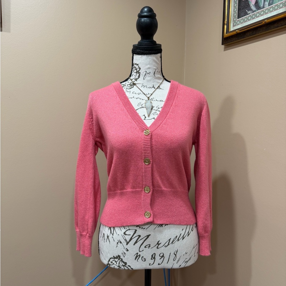 Michael Kors Pink Button Cardigan Sweater Gold Buttons Size M